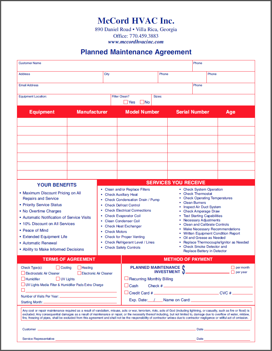 Planned Maintenance Agreement
